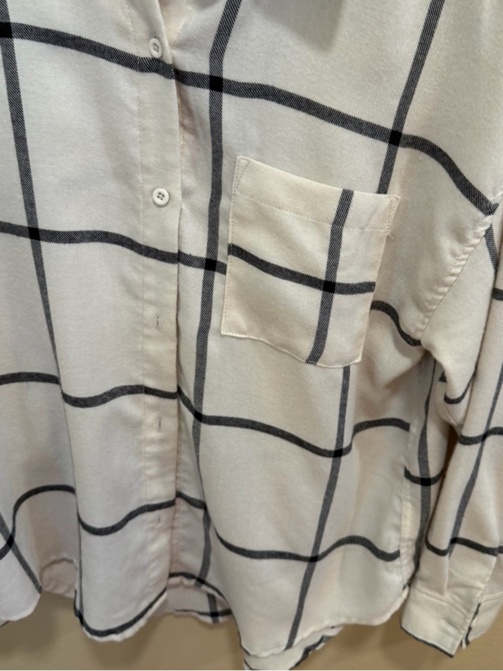 Z Supply Beige Windowpane Button-Up Shirt - Oversized Plaid Soft Flannel Medium - Picture 11 of 13